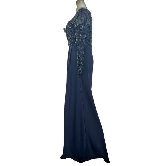 La Femme 24895 Navy Beaded Illusion Long Sleeve Prom Gown NWT Size 6 $420 MSRP - Picture 9 of 16